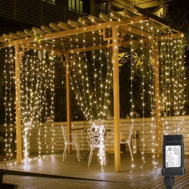 Photo 1 of 9.8*9.8ft LED Curtain Lights, Warm White Indoor/Outdoor Decorative Fairy String Lights for Bedroom, Wedding, Patio, Party, Garden
