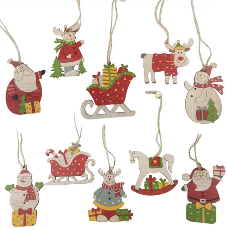 Photo 1 of Christmas Ornaments 2021 Set Wooden Christmas Tree Ornaments Kit, 10 Pcs Wood Christmas Hanging Crafts Santa Claus Snowman Ornaments for Xmas Tree, PACK OF 4
