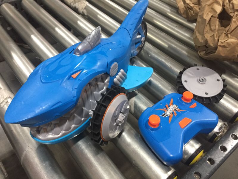 Photo 2 of Hot Wheels R/C Supercharged Shark Vehicle, Radio-Controlled Shark That Races on Land & Water, R/C Chomping Mechanism, Dynamic Steering, for Kids 5 Years Old & Older