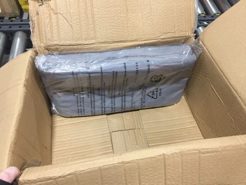 Photo 2 of Amazon Basics 7-Piece Lightweight Microfiber Bed-in-a-Bag Comforter Bedding Set - Full/Queen, Gray Calvin Stripe
