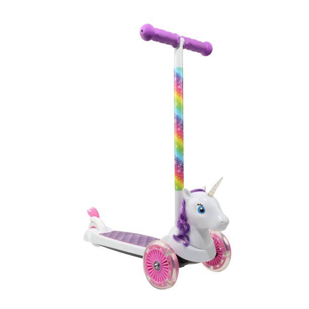 Photo 1 of Dimensions Unicorn 3D Scooter with Light Up Wheels, Ages 3+, Max Weight 75lbs, Tilt and Turn Steering, 3-wheel Platform, Foot-Activated Brakes