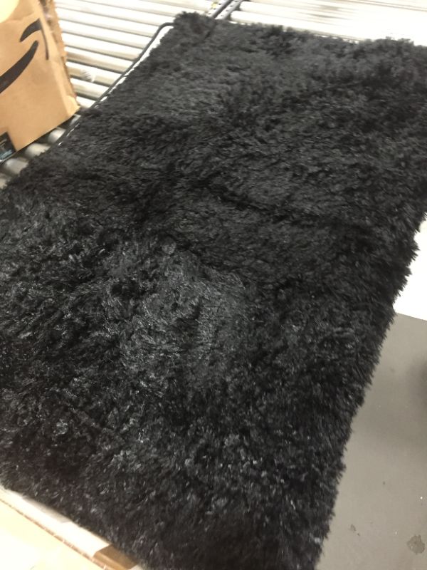 Photo 1 of Black Fur Area Rug 102" x 72"