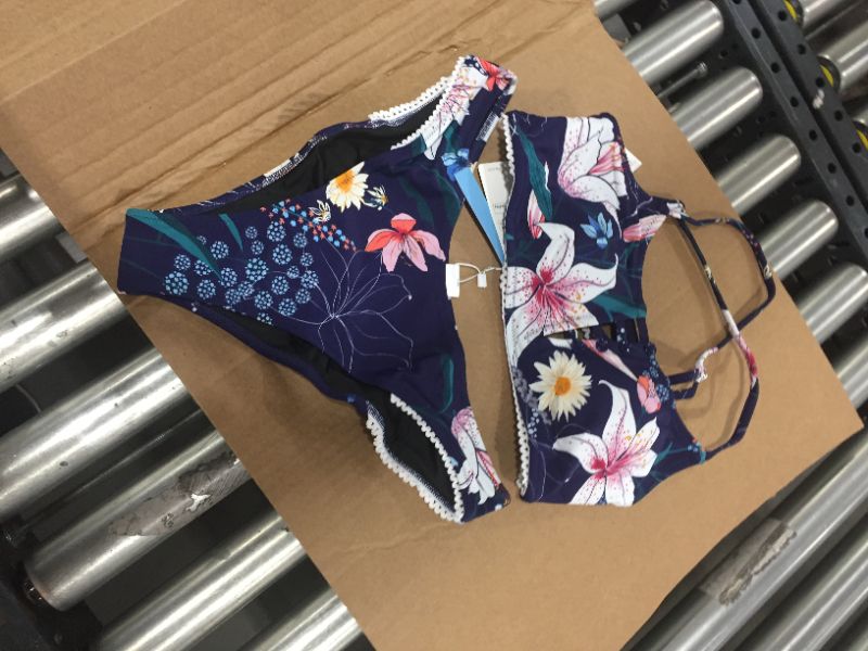 Photo 2 of Navy Floral Cutout Bikini Med