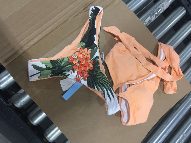 Photo 1 of Peachy and Floral Halter Wrap Bikini Med