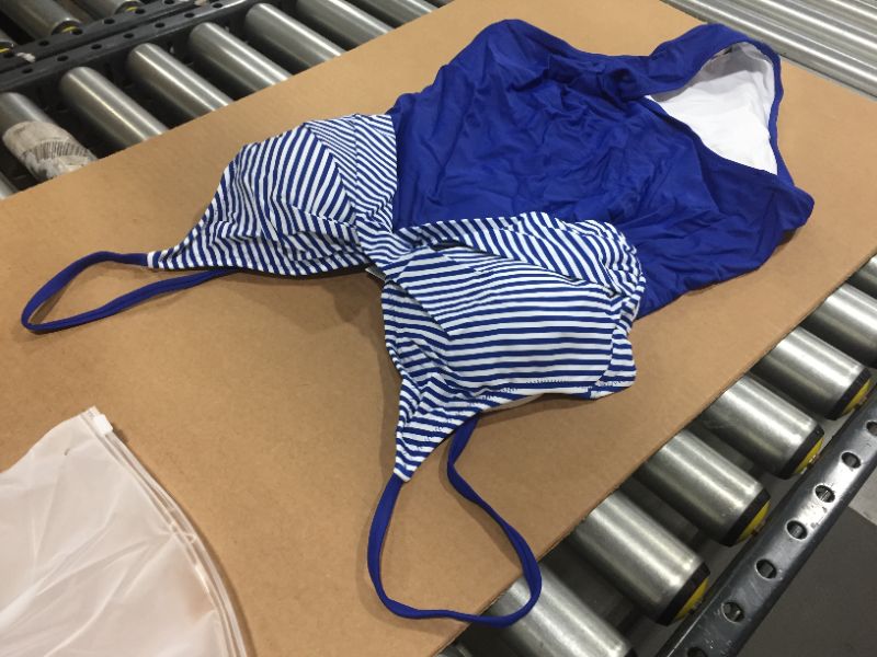 Photo 2 of CUPSHE Blue And Stripe One Piece Swimsuit, SIZE XXL