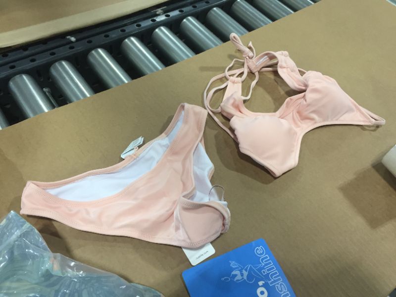 Photo 2 of CUPSHE Sweet Pink Solid Lace Up Bikini, SIZE XS
