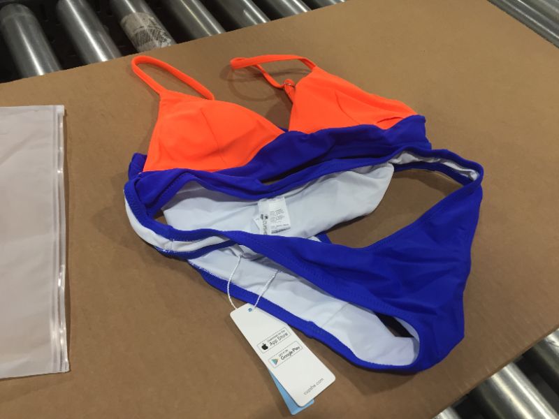 Photo 2 of CUPSHE Orange And Blue Triangle Bikini, SIZE M