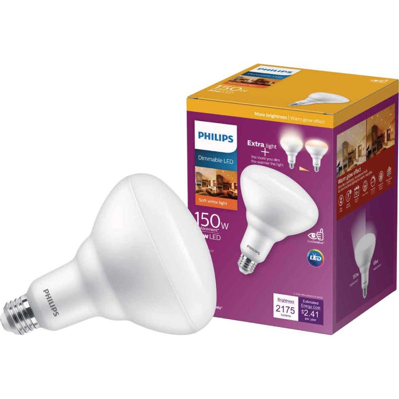 Photo 1 of 150-Watt Equivalent BR40 Dimmable with Warm Glow Dimming Effect Energy Saving LED Light Bulb Soft White (2700K)