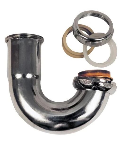 Photo 1 of 1-1/2 in. 20-Gauge Chrome-Plated Brass Sink Drain J-Bend P-Trap with Washer Joint