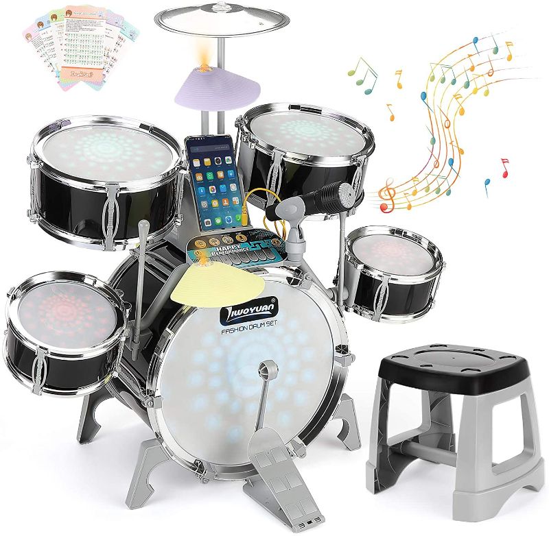 Photo 1 of Jazz Drum Set for Kids with Light Sound Microphone Compatible with Mobile Phone/Computer/MP3 Musical Playset Educational Instrument Kit for Kids Gifts Toy for Kids Toddler Boys Girls