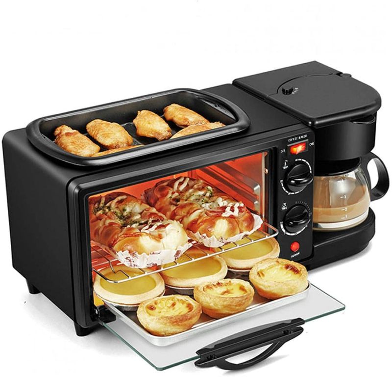 Photo 1 of AYNEFY 3 in 1 Breakfast Machine,1050W Breakfast Maker Station Multifunctional Oven Non?Stick Grill with Toaster Oven, Griddle, Coffeemaker, for Home Breakfast Bread Pizza Egg Coffee Cooking(110V)
