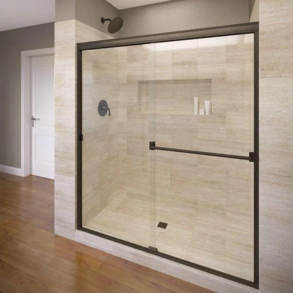 Photo 1 of Basco Classic 47 in. x 70 in. Semi-Frameless Sliding Shower Door in Oil Rubbed Bronze with Clear Glass