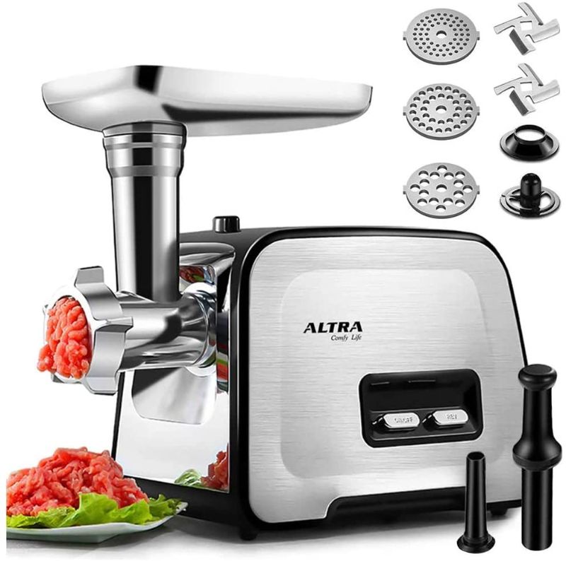 Photo 1 of ALTRA Stainless Steel Electric Meat Grinder, Meat Mincer & Sausage Stuffer, [2000W Max] [Concealed Storage Box] Sausage & Kubbe Kit Included, 3 Grinding Plates, 2 Blades, Home Kitchen & Commercial Use