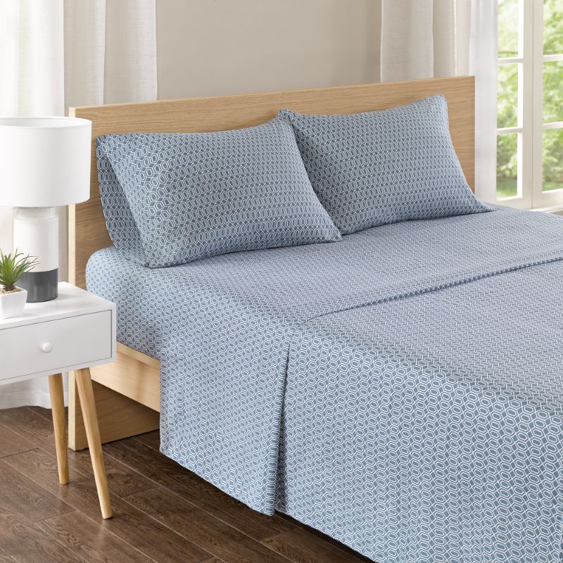 Photo 1 of Comfort Spaces 100% Cotton Percale 4 Piece Bed Sheet Set Ultra Soft Breathable Deep Pocket Printed Geometric Diamond Pattern