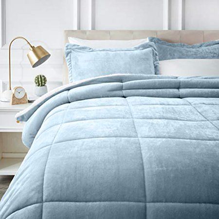 Photo 1 of Basics Ultra-Soft Micromink Sherpa Comforter Bed Set, King, Smoke Blue - 3-Piece
