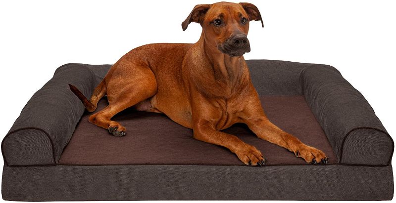 Photo 1 of Furhaven Pet Bed for Dogs and Cats - Sherpa and Chenille Sofa-Style Egg Crate Orthopedic Dog Bed, Removable Machine Washable Cover - Coffee, Jumbo (X-Large)
