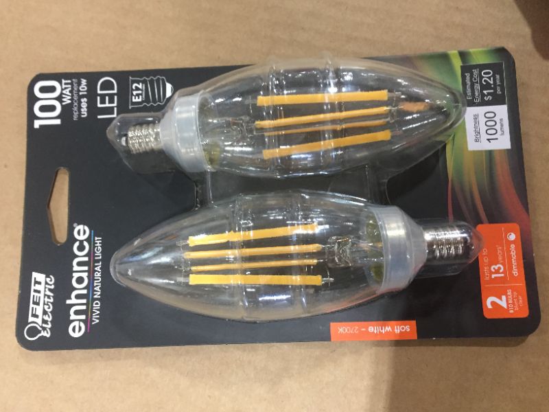 Photo 2 of 100-Watt Equivalent B10 Candelabra Dimmable Filament CEC Clear Glass Chandelier LED Light Bulb Soft White 2700K (2-Pack)
