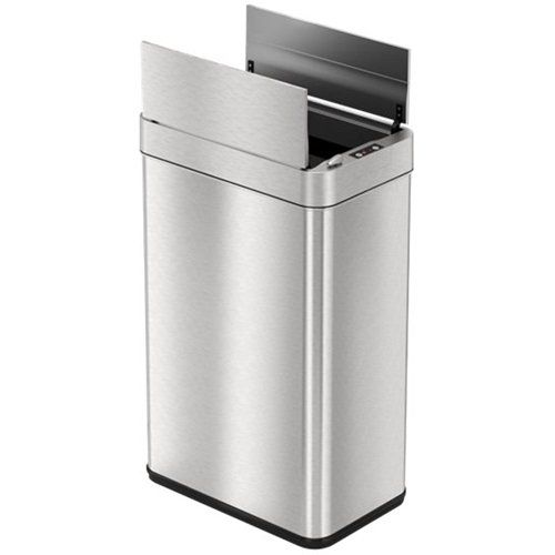 Photo 1 of iTouchless - 13 Gallon Touchless Sensor Wings Lid Trash Can with Pet-Proof Lid and AbsorbX Odor Control, Stainless Steel Kitchen Bin - Silver
