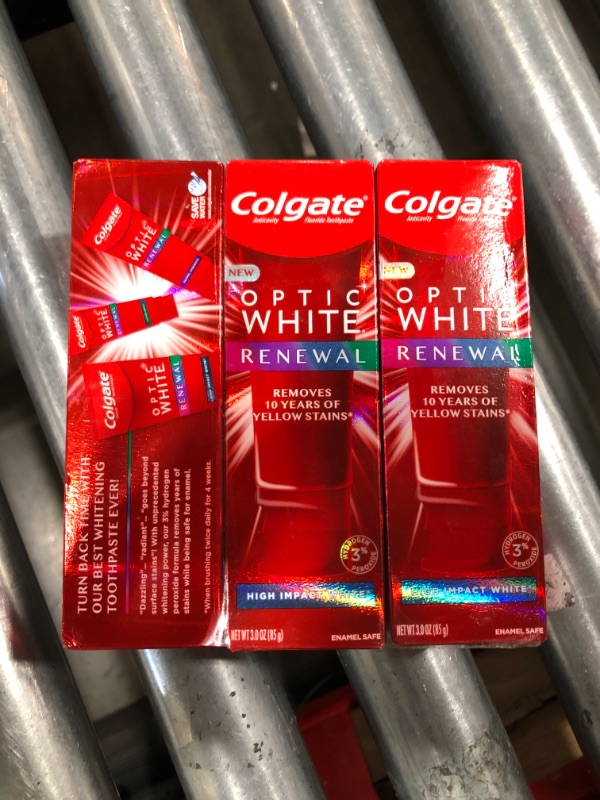 Photo 2 of Colgate Optic White Renewal Teeth Whitening Toothpaste, High Impact White, 3 Oz, 3 Pack