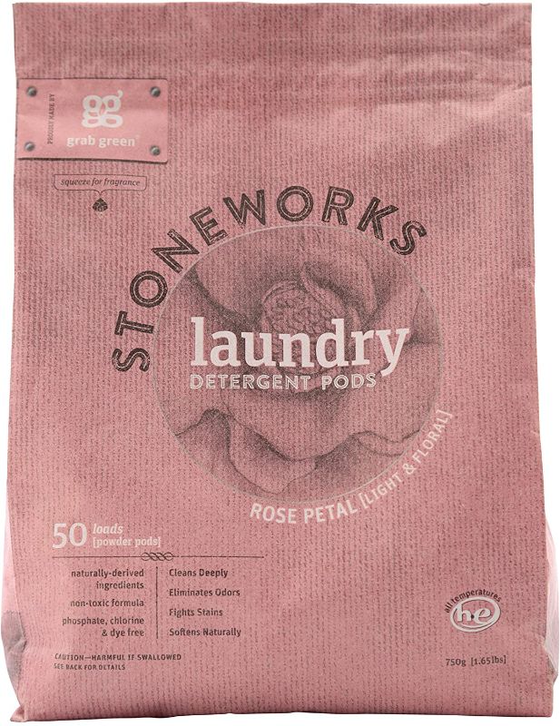 Photo 1 of Grab Green Stoneworks Natural Laundry Detergent Powder Pods, Rose Petal, 50 Loads