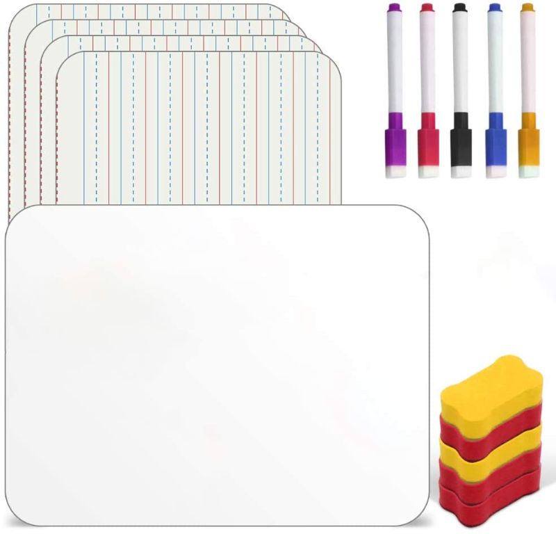 Photo 1 of Dry Erase Board for Kids Homberry Small White Board Set of 5 A4 Size Double Sided Dry Erase Board Lined White Lap Board for Students with 5 Markers & Erases
