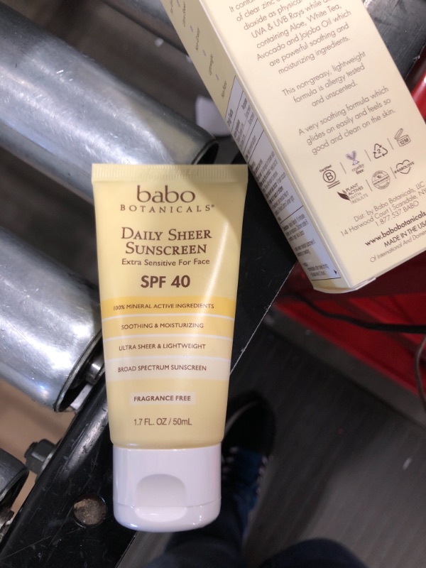 Photo 2 of Babo Botanicals Daily Sheer Mineral Face Sunscreen Lotion SPF 40, Non-Greasy, Fragrance-Free, Vegan, For Babies, Kids or Sensitive Skin - 1.7 oz.