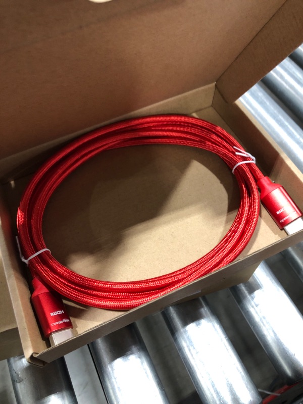 Photo 2 of Amazon Basics 10.2 Gbps High-Speed 4K HDMI Cable with Braided Cord, 10-Foot, Red