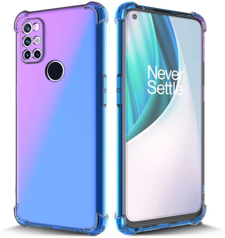 Photo 1 of [2 Items] lovpec for OnePlus Nord N10 5G Case, Clear Colorful Fashion Slim Non-Slip Flexible Soft TPU Shockproof Protective Phone Cover Case for OnePlus Nord N10 5G 2020 (Clear/Purple Blue)