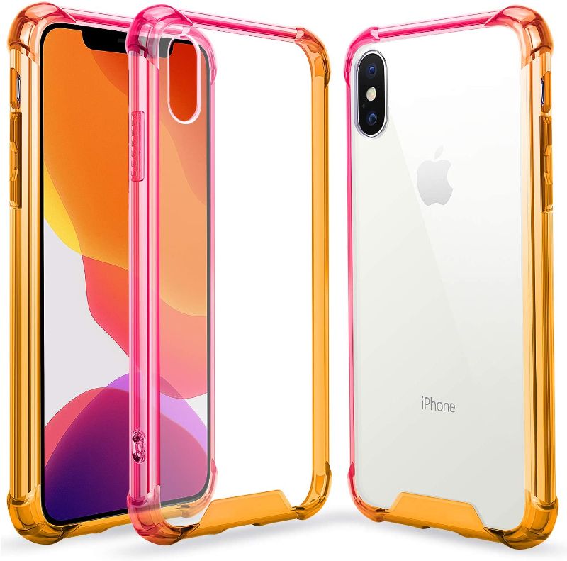 Photo 1 of GeekZone Compatible for iPhone Xs Max Case,Cute Slim Clear Case Hard Back with Soft TPU Bumper Protective case Cover for Apple iPhone Xs Max 6.5 Inch (Pink Yellow)