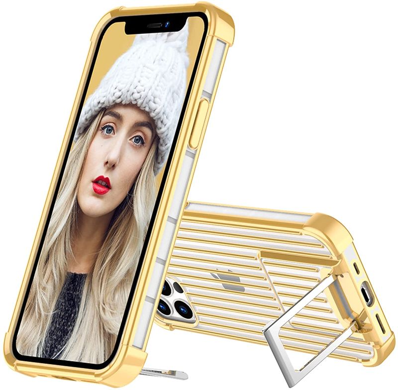 Photo 1 of Albegla for iPhone 12 Case/iPhone 12 Pro Case [Two-Way Stand], Super Anti-Slip Shockproof Bumper Slim Soft Flexible Translucent Back Protective Phone Cover Case for iPhone12/12Pro 6.1"- Gold