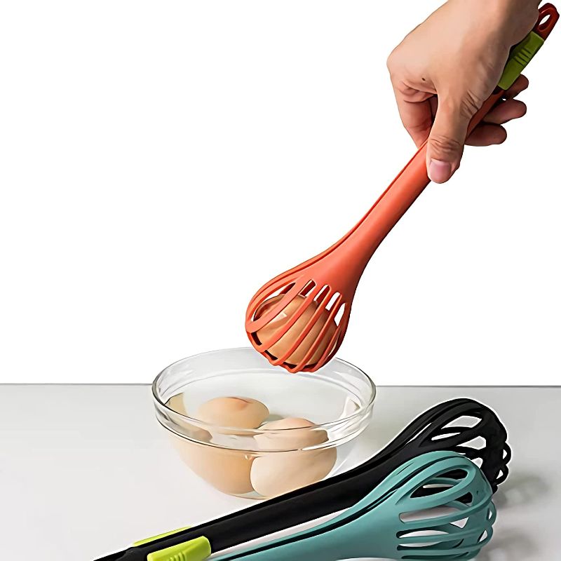 Photo 1 of 2Pack Food Tongs Pack Kitchen Tongs 2 in 1 Multi-functional Manual Household Cooking Tool Frosted Textures Comfortable to Hold Non-Slip For Food Egg Noodle Salad Mixing (Red,Black (Red,Green)