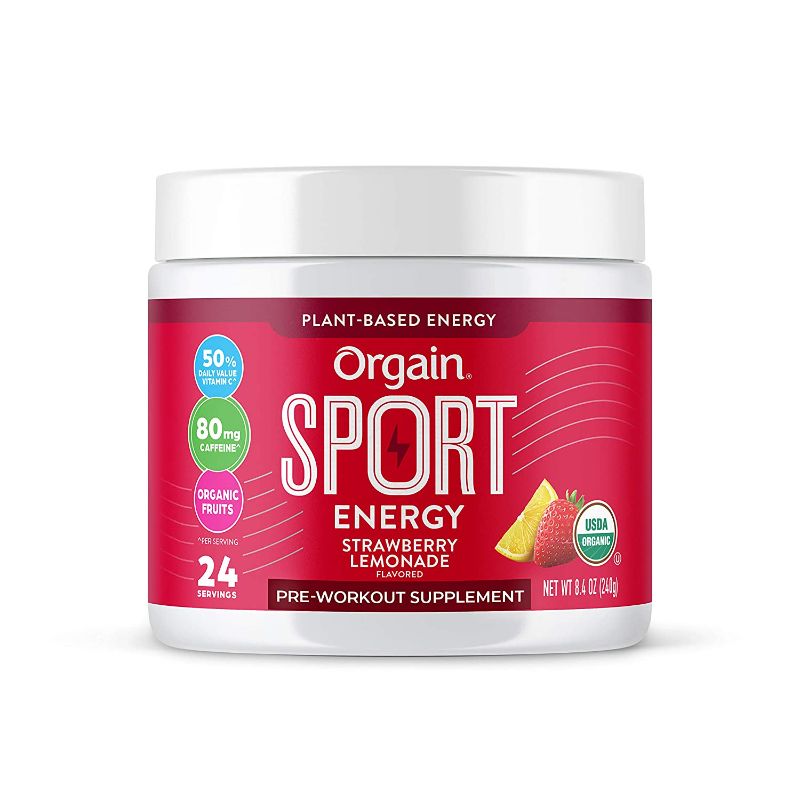 Photo 1 of Orgain Strawberry Lemonade Sport Energy Pre-Workout Powder - Made with Green Coffee Beans, Organic Beets, Ginger, and Cordyceps, No Gluten, Dairy or Soy, Non-GMO, Vegan - 8.48 oz
