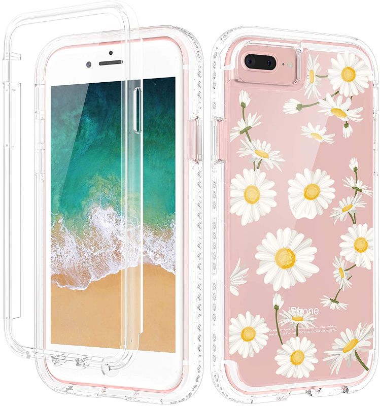 Photo 1 of Caka iPhone 8 Plus Case, iPhone 7 Plus Case, Full Body Glitter Clear Case with Screen Protector for Girls Women Girly Diamond Daisy Flower Case for iPhone 6 Plus 6s Plus 7 Plus 8 Plus -Daisy