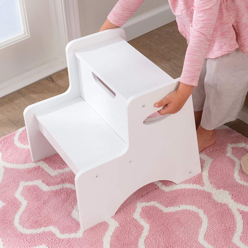 Photo 1 of KidKraft Wooden Two-Step Children's Stool with Handles - White, Gift for Ages 3-8
