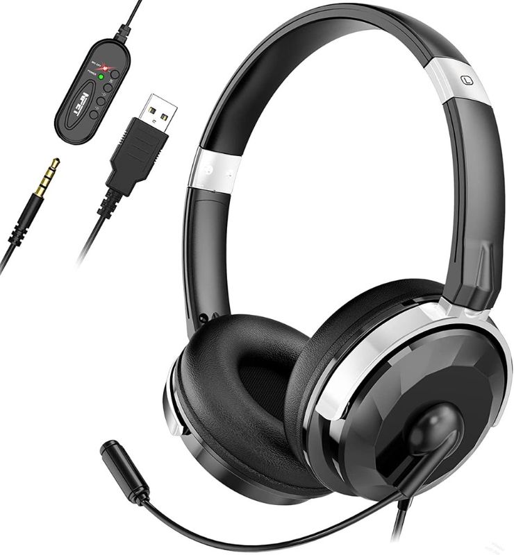 Photo 1 of NPET CH10 USB Headset with Microphone Noise Cancelling & Audio Controls, 3.5mm Audio Jack Stereo Computer Headphones for PCs, Tablets, Skype, Webinar, Cell Phone, All-Day Comfort Design
