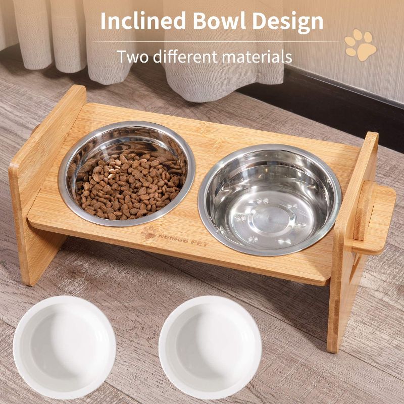 Photo 1 of BINGBING Raised Pet Bowl for Cats and Small Dogs, Adjustable Elevated Dog Cat Food and Water Bowl Stand Feeder with Stainless Steel Bowls 