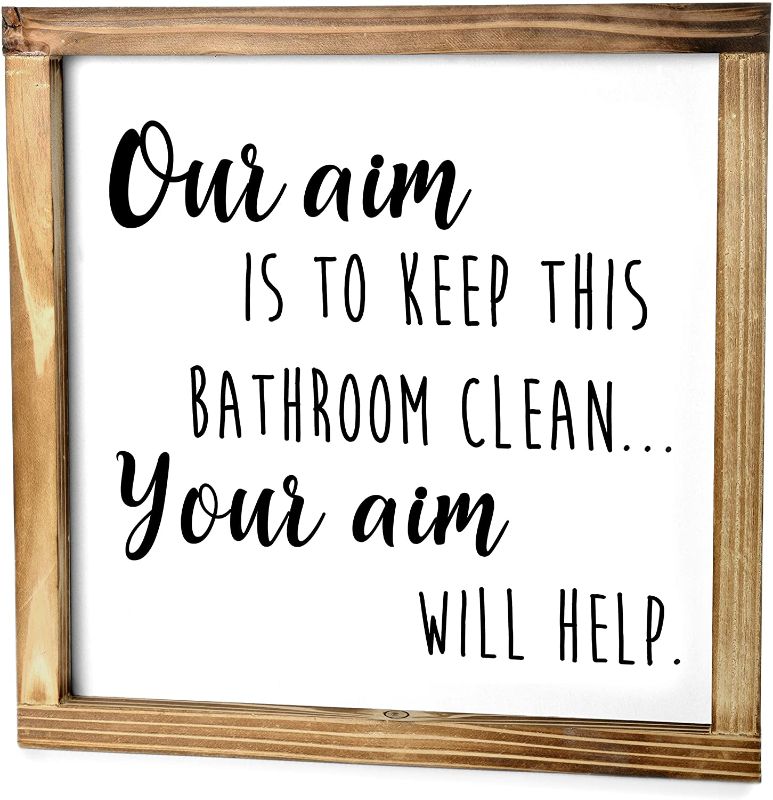 Photo 1 of  Bathroom Clean Sign 12x12 Inch, Bathroom Signs Decor Funny Quotes