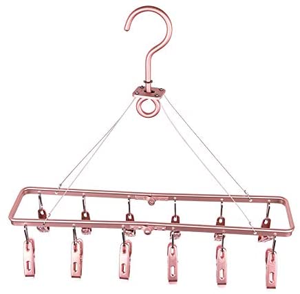 Photo 1 of 16 Clips Aluminium Alloy Laundry Hanging Air Dryer?Rack Folding Sock Hanger, Underwear Hanger, Clothes Hangers for Drying Towels, Bras, Lingerie, Baby Clothes (Pink, 16 Clips)
