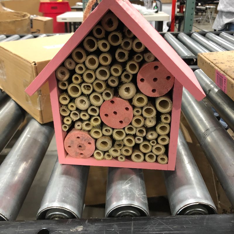 Photo 1 of NEROSUN Mason Bee Houses for The Garden, Wooden Bee Hive, Hanging Insect Hotels for Pollinator Bees, Ladybugs, Carpenter Bee House (Pink)