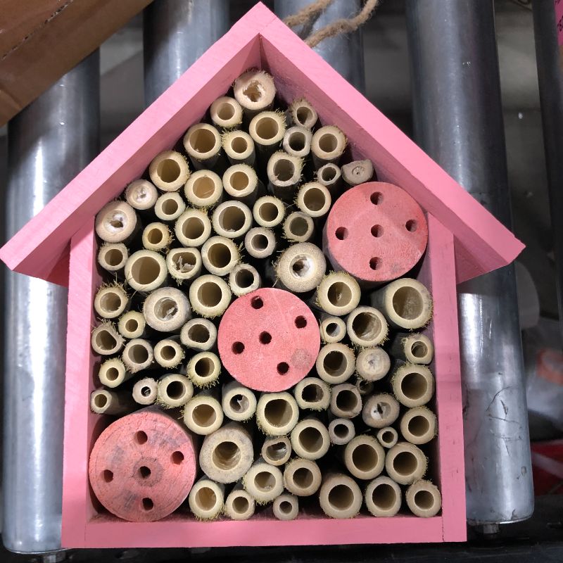 Photo 1 of NEROSUN Mason Bee Houses for The Garden, Wooden Bee Hive, Hanging Insect Hotels for Pollinator Bees, Ladybugs, Carpenter Bee House (Pink)