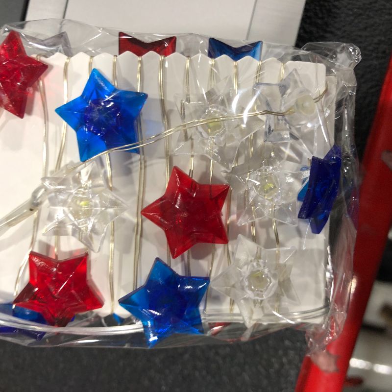 Photo 2 of 10Ft 40Led Patriotic Decor Star String Lights, 4th of July Red White Blue Star Lights American Flag Decorations Labor Day Memorial Day Independence Day Party Supplies Battery Operated with Remote
