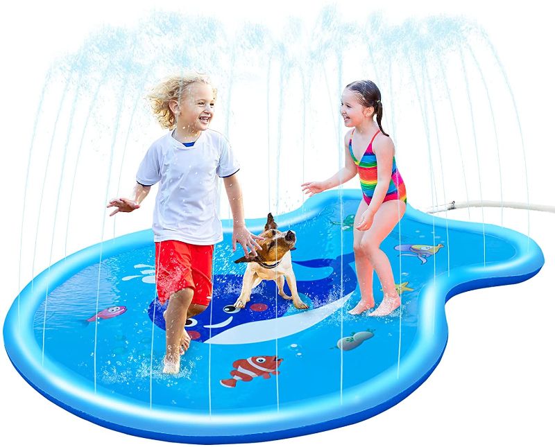 Photo 1 of Glymnis Splash Pad Sprinkler for Kids Toddlers 68“ Splash Play Mat Outdoor Water Toys Backyard Garden Children Dog Sprinkler Pool for Boys Girls
