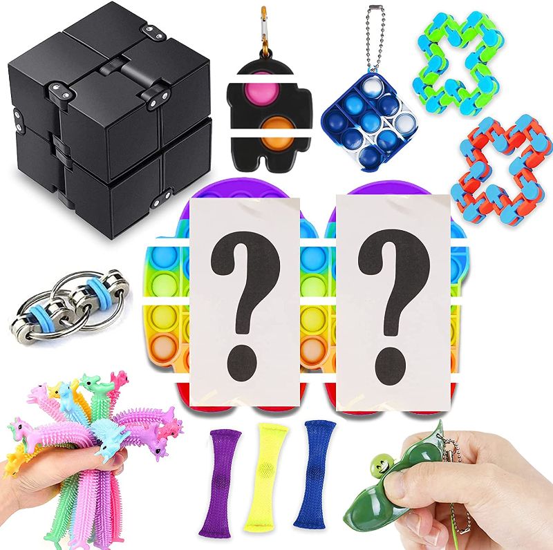 Photo 1 of IGINOA Fidget Figetget Pack Sensory Toy Box Set Pop Popping Figit Anxiety Autism Stress Relieve Relief Pressure Bubble Silicone Game Gift Special Need Kid Teen Adult Friend ADHD Rainbow Us
