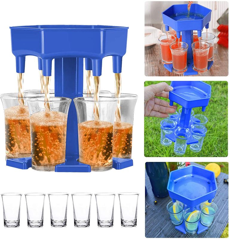 Photo 1 of 6 Ways Shot Glass Dispenser and Holder, Carrier Caddy Liquor Dispenser with 6 Cups and 6 Stoppers, Wine Beverage Cocktail Quick Shot Buddy Dispenser for Bar, Drinking, Games, Gifts or Party
