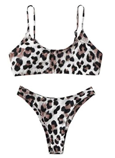 Photo 1 of Women's Bathing Suits Spaghetti Strap Leopard Print Thong Bikini Swimwear Set