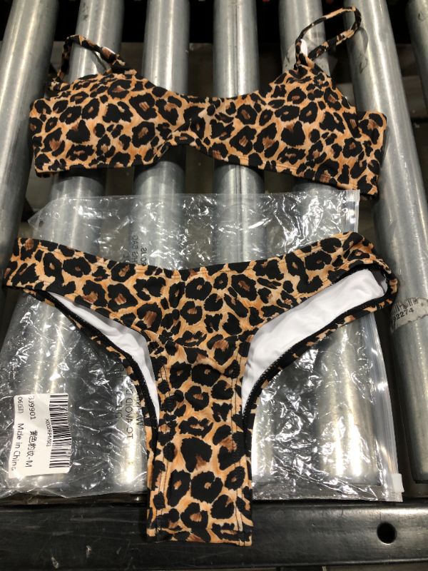 Photo 2 of Women's Bathing Suits Spaghetti Strap Leopard Print Thong Bikini Swimwear Set