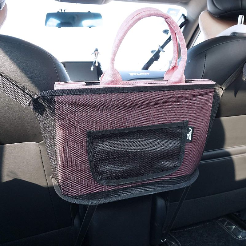 Photo 1 of Car Net Pocket Handbag Holder, Seat Back Net Bag Organizer Car Mesh Organizer for Purse Phone Documents Pocket