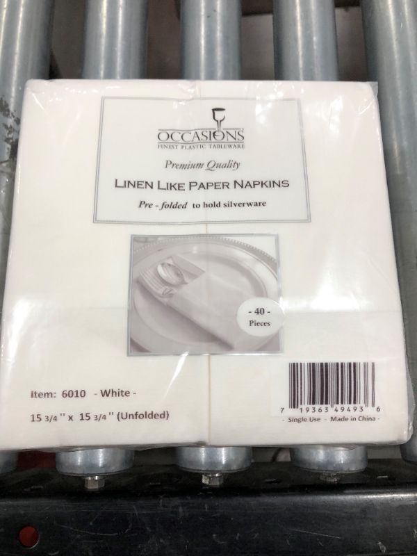 Photo 2 of ” OCCASIONS” 40pc Party Linen Feel White Dinner Paper Napkins
