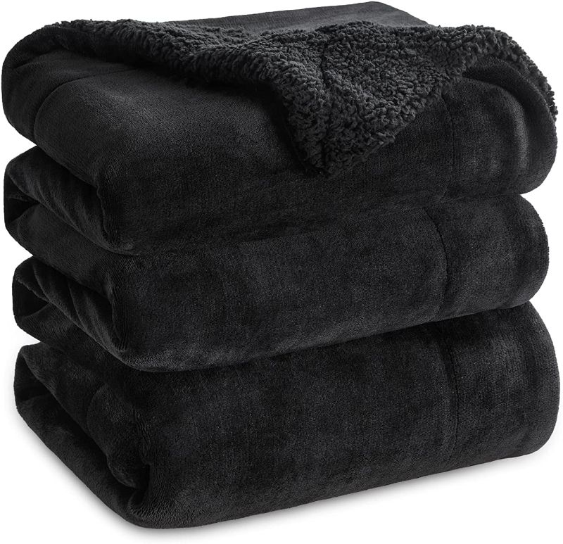 Photo 1 of Bedsure Sherpa Fleece King Size Blanket for Bed - Black Thick Fuzzy Warm Soft Large Blankets King Size, 108x90 Inches
