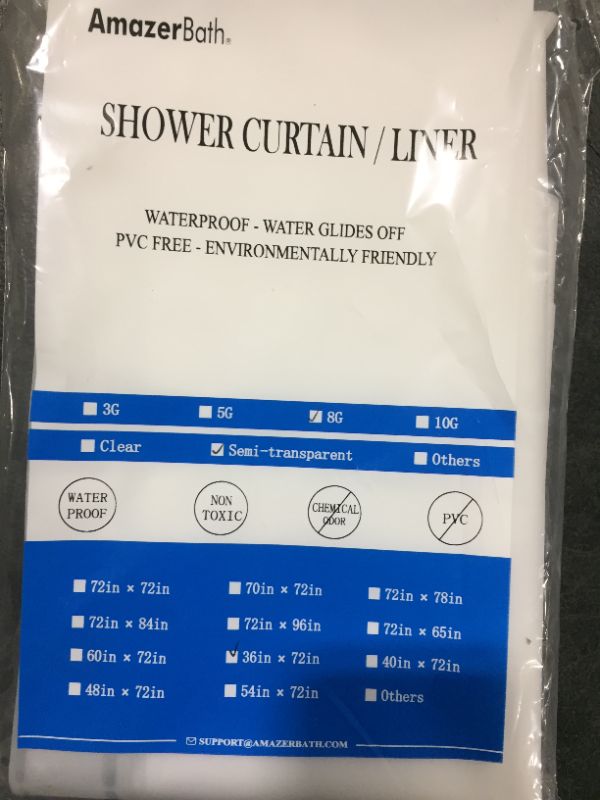 Photo 2 of AmazerBath Plastic Shower Curtain, 36 x 72 Inches EVA 8G Thick Bathroom Shower Curtains with Heavy Duty Clear Stones and 6 Grommet Holes-Clear